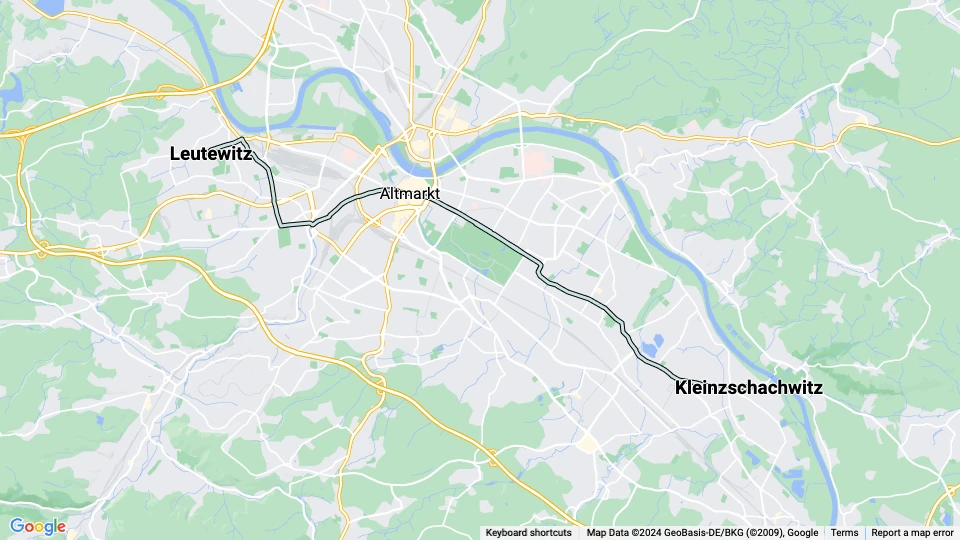 Dresden tram line 14: Leutewitz - Kleinzschachwitz route map