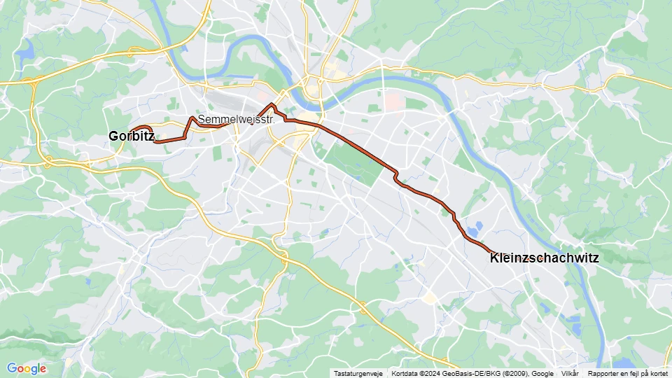 Dresden tram line 2: Kleinzschachwitz - Gorbitz route map
