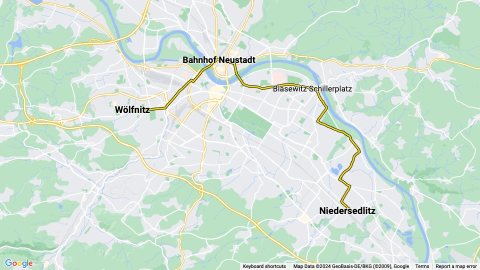 Dresden tram line 6: Wölfnitz - Niedersedlitz route map