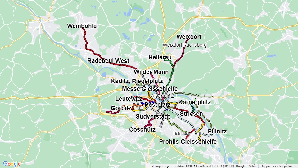 Dresdner Verkehrsbetriebe (DVB) route map