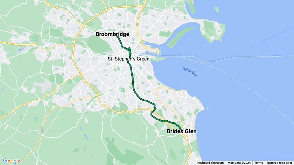 Dublin Green Line: Broombridge - Brides Glen route map
