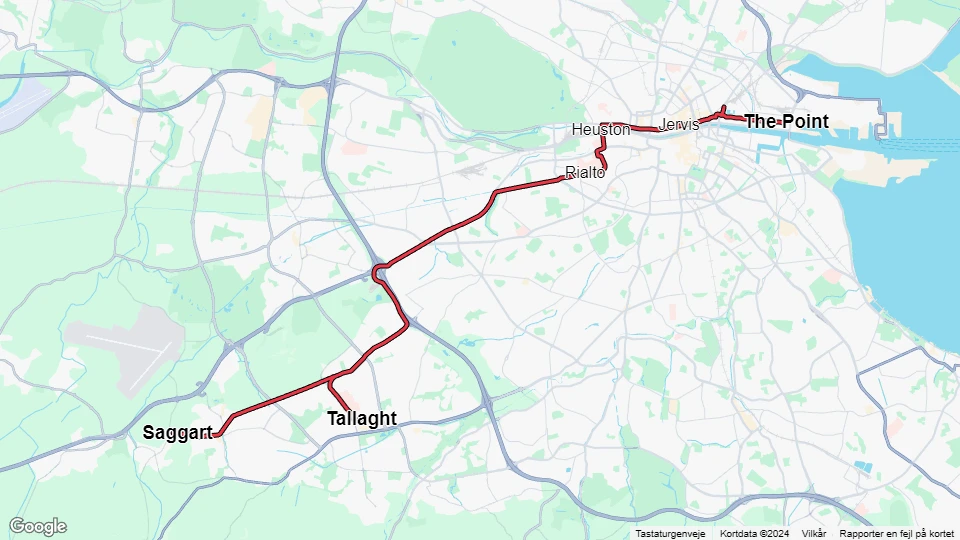 Dublin Red Line: Saggart - The Point route map