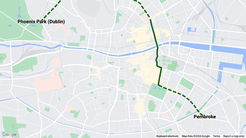 Dublin tram line 5: Phoenix Park (Dublin) - Pembroke route map