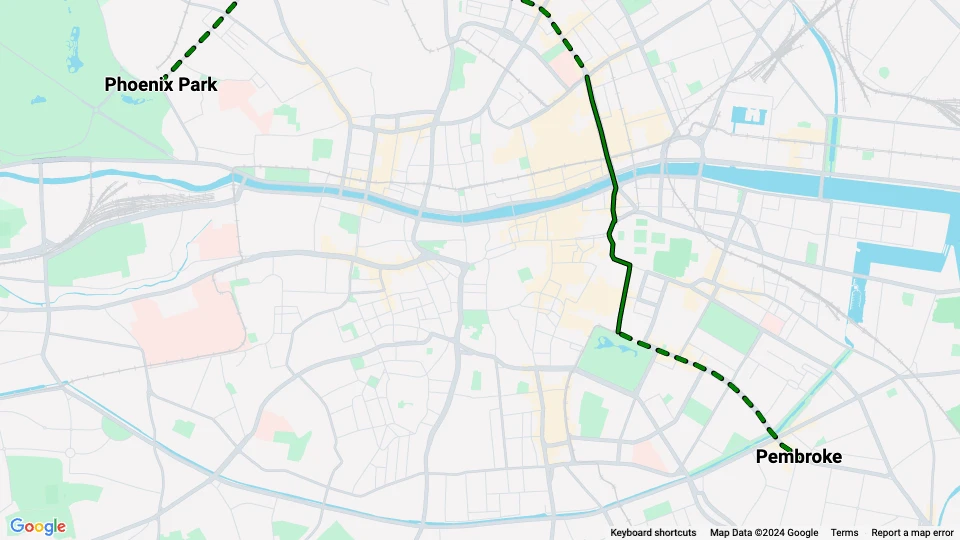 Dublin tram line 5: Phoenix Park - Pembroke route map