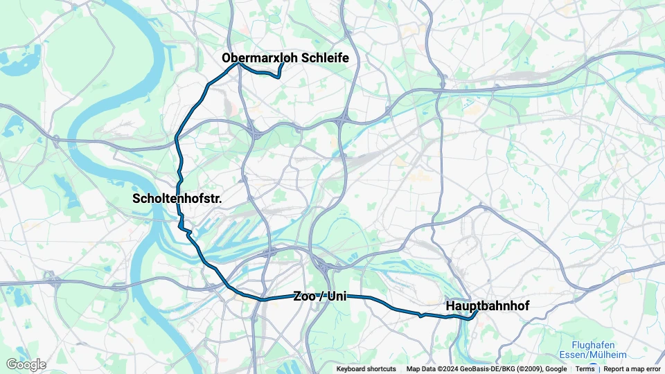 Duisburg regional line 901: Obermarxloh Schleife - Hauptbahnhof route map