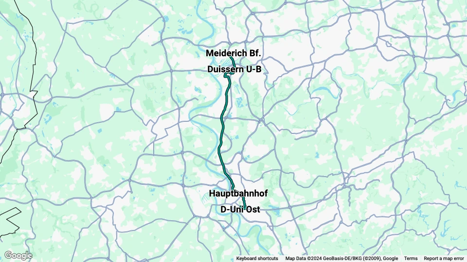 Duisburg regional line U79: Meiderich Bf. - D-Uni Ost route map