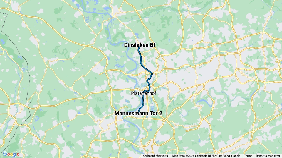 Duisburg tram line 903: Dinslaken Bf - Mannesmann Tor 2 route map