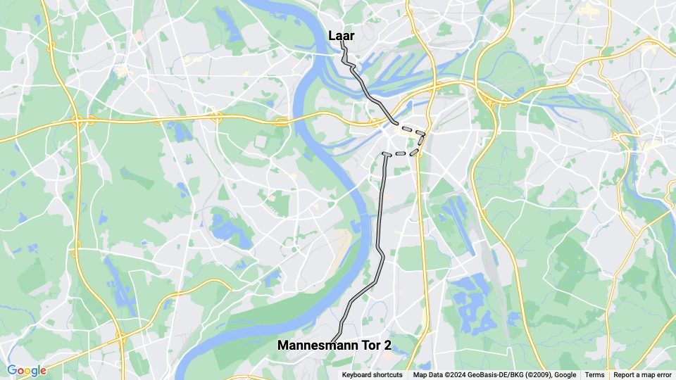 Duisburg tram line 904: Mannesmann Tor 2 - Laar route map