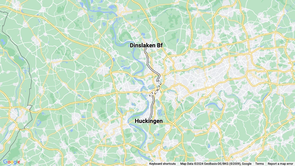 Duisburg tram line 909: Dinslaken Bf - Huckingen route map