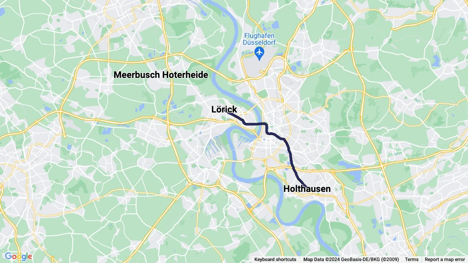 Düsseldorf extra regional line U74 route map