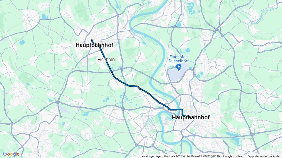 Düsseldorf extra regional line U76: Hauptbahnhof - Rheinstraße route map