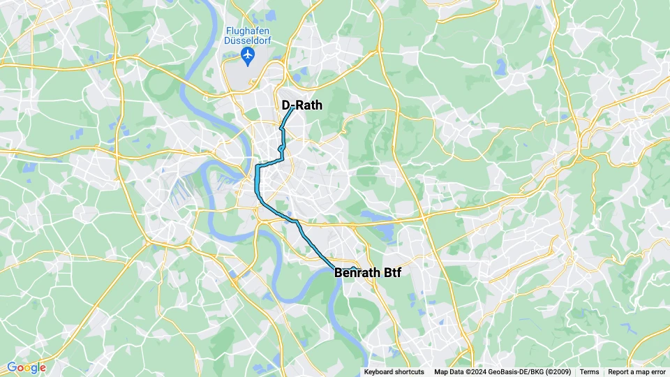 Düsseldorf regional line U71: D-Rath - Benrath Btf route map