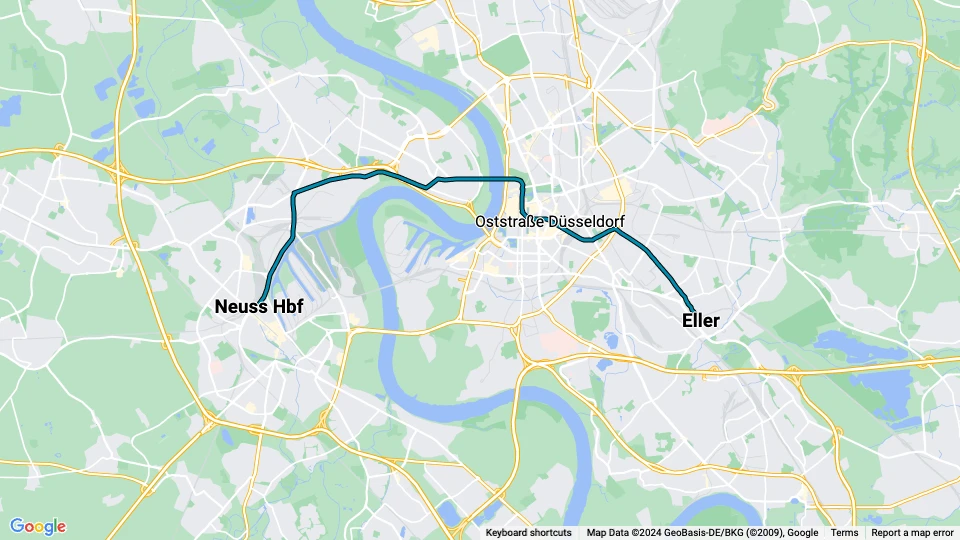 Düsseldorf regional line U75: Neuss Hbf - Eller route map