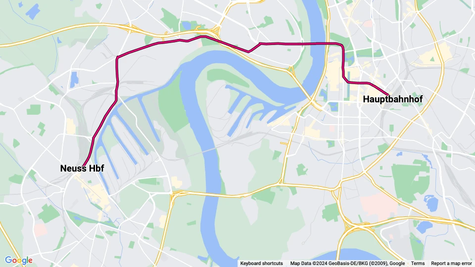 Düsseldorf tram line 16: Neuss Hbf - Hauptbahnhof route map