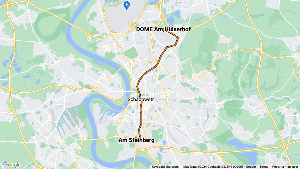 Düsseldorf tram line 701: Am Steinberg - DOME Am Hülserhof route map