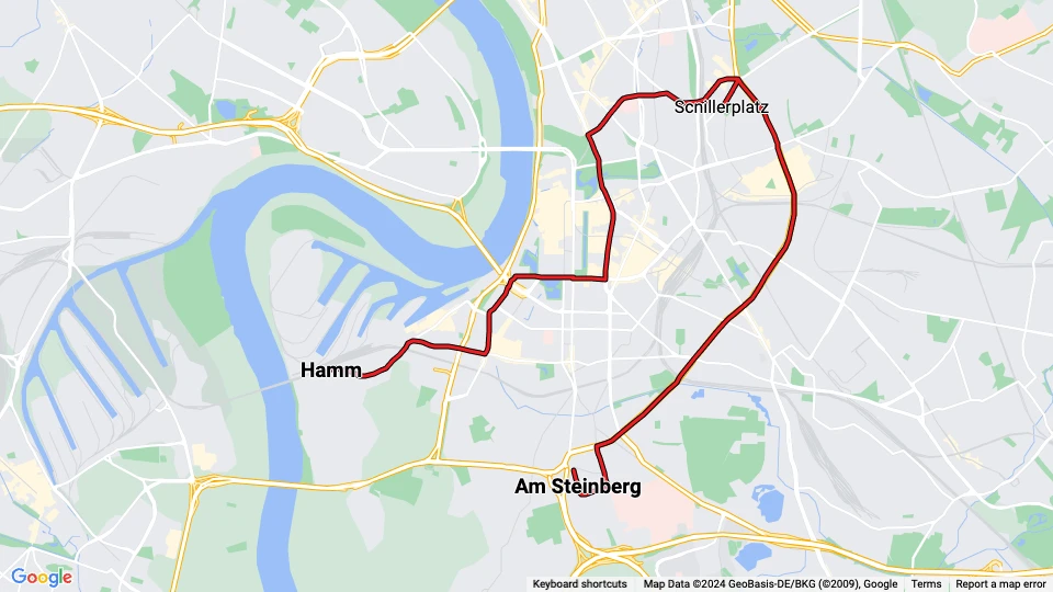 Düsseldorf tram line 706: Am Steinberg - Hamm route map