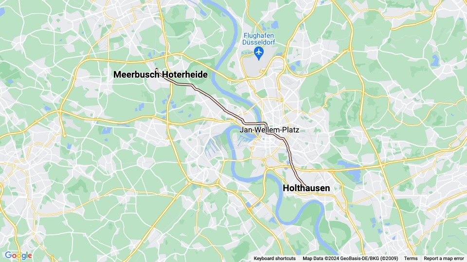 Düsseldorf tram line 717: Holthausen - Meerbusch Hoterheide route map