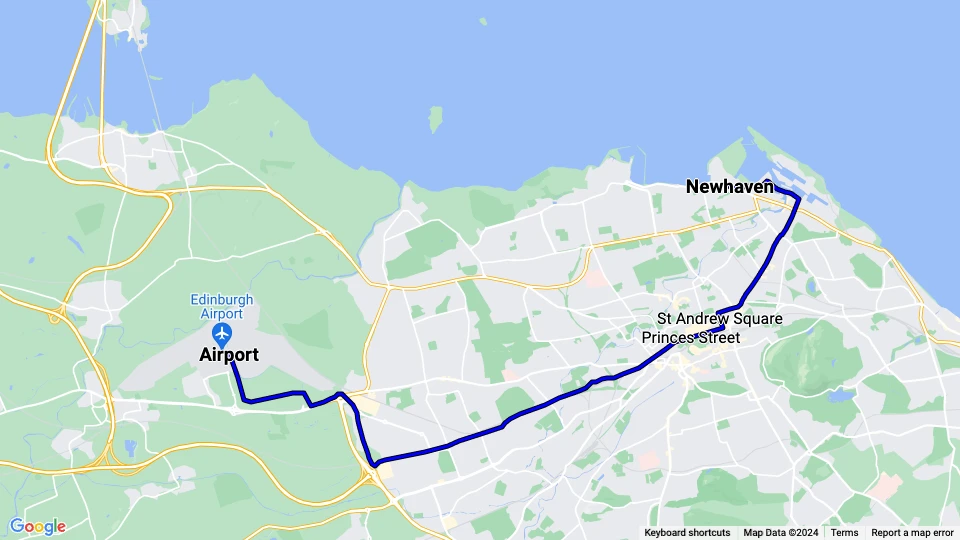 Edinburgh tram line: Airport - Newhaven route map
