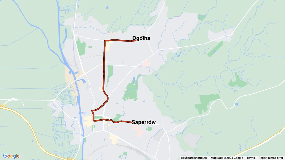 Elbląg extra line 5: Ogólna - Saperrów route map