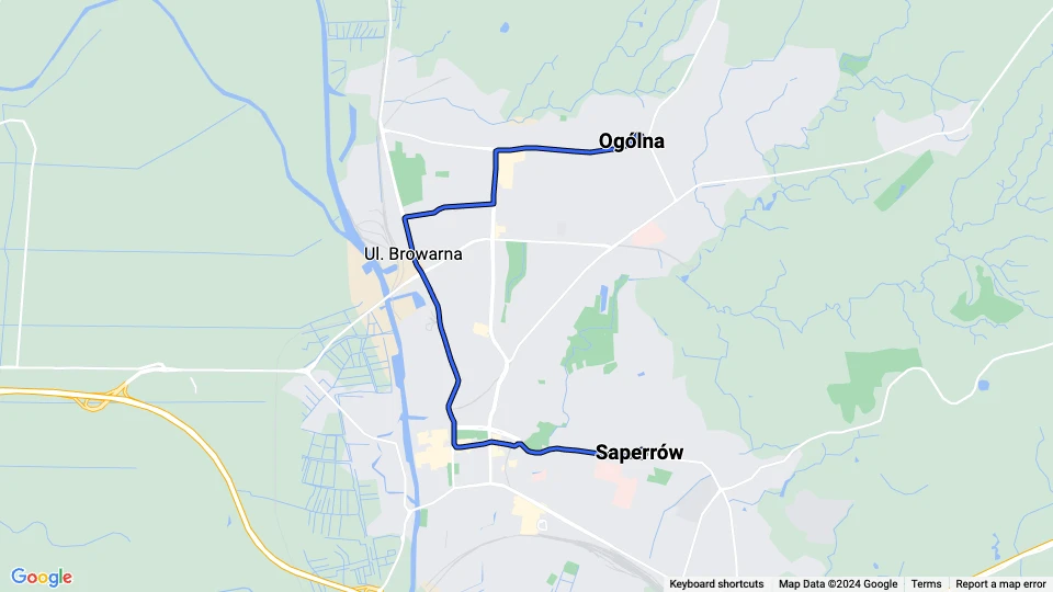 Elbląg tram line 3: Ogólna - Saperrów route map