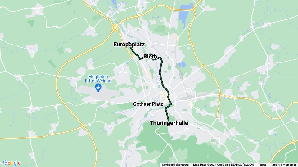 Erfurt tram line 1 route map