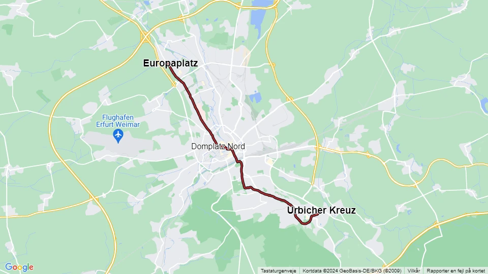 Erfurt tram line 3: Europaplatz - Urbicher Kreuz route map