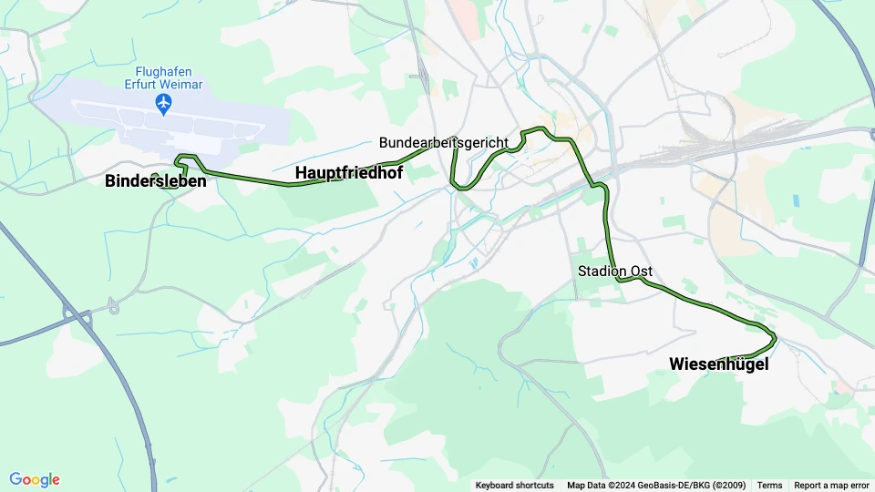 Erfurt tram line 4: Bindersleben - Wiesenhügel route map