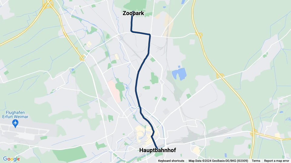 Erfurt tram line 5: Zoopark - Hauptbahnhof route map