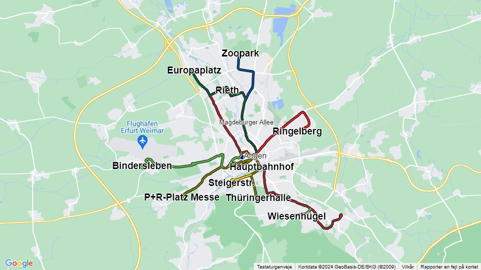 Erfurter Verkehrsbetriebe (EVAG) route map