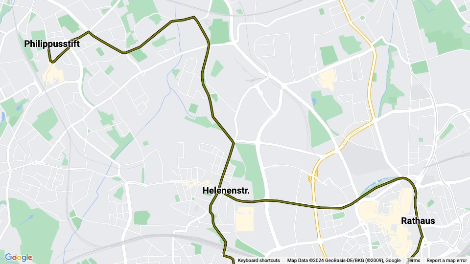 Essen tram line 101 route map