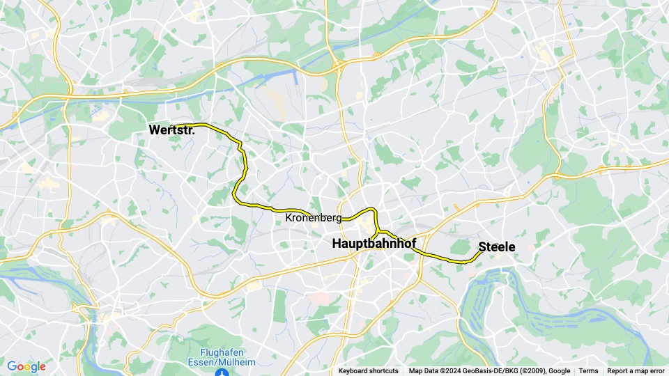 Essen tram line 103 route map