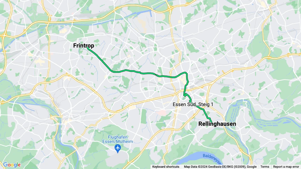 Essen tram line 105: Frintrop - Rellinghausen route map