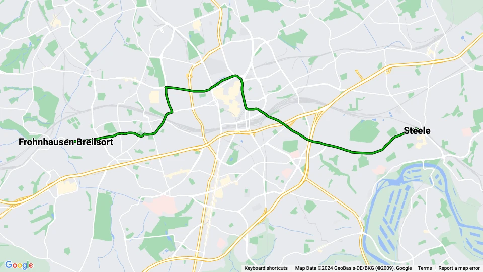 Essen tram line 109: Steele - Frohnhausen Breilsort route map