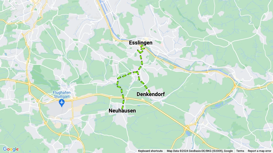 Esslingen am Neckar tram line END route map