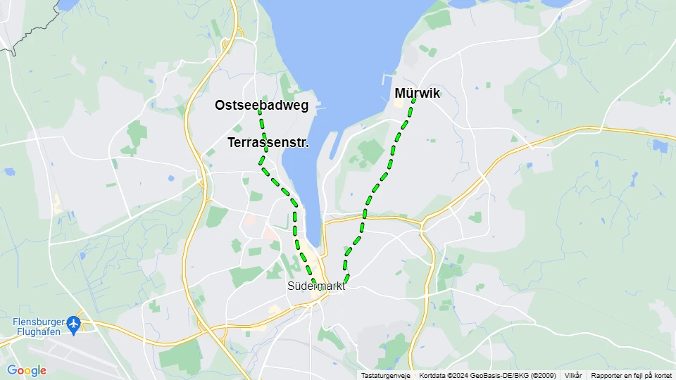 Flensburg tram line 3: Ostseebadweg - Mürwik route map