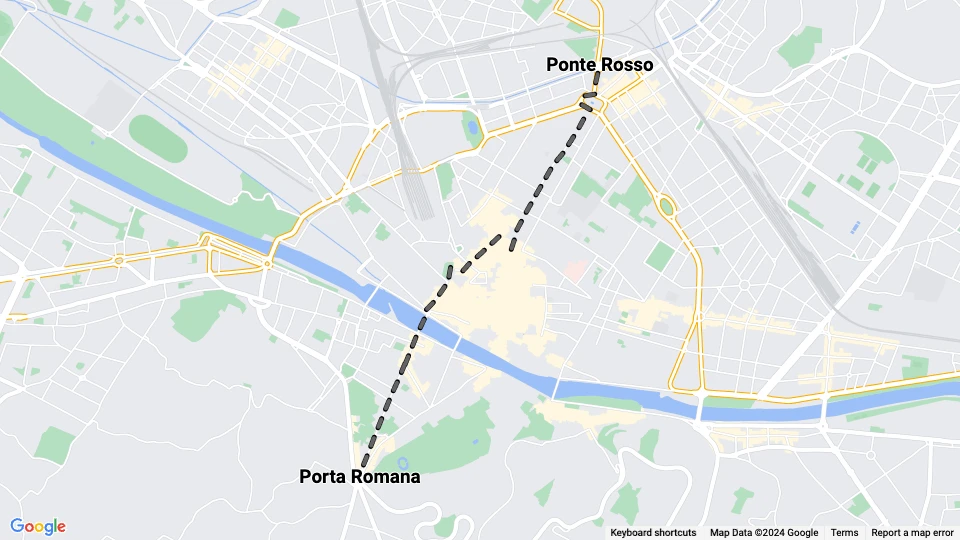 Florence tram line 4: Porta Romana - Ponte Rosso route map