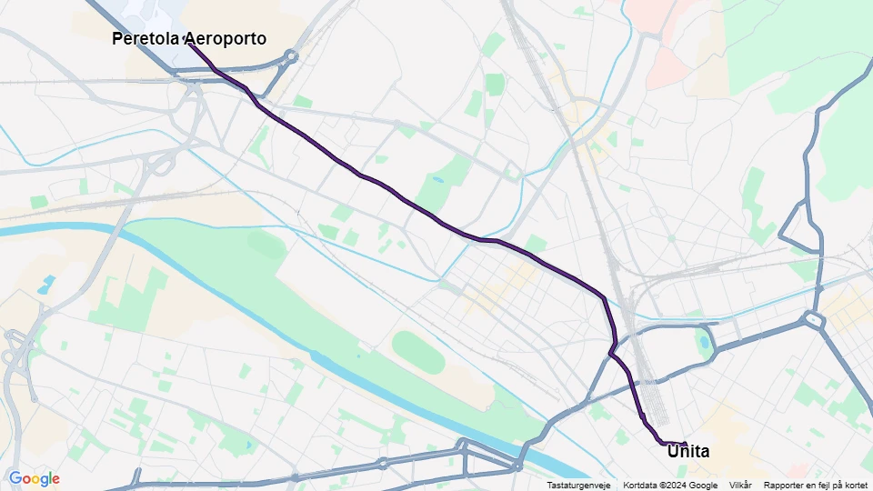 Florence tram line T2: Peretola Aeroporto - Unità route map