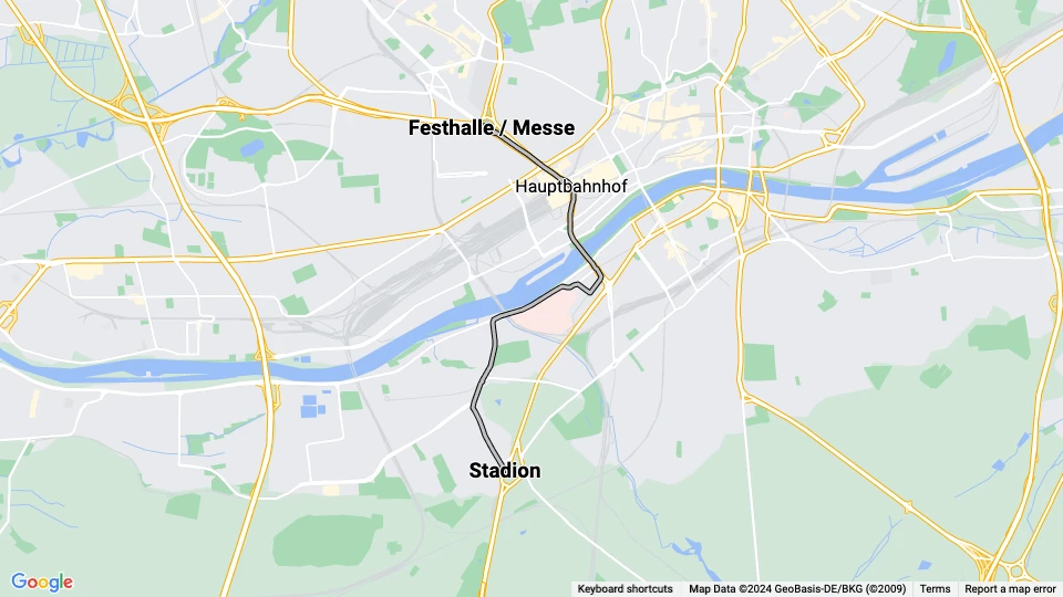 Frankfurt am Main extra line V: Festhalle / Messe - Stadion route map