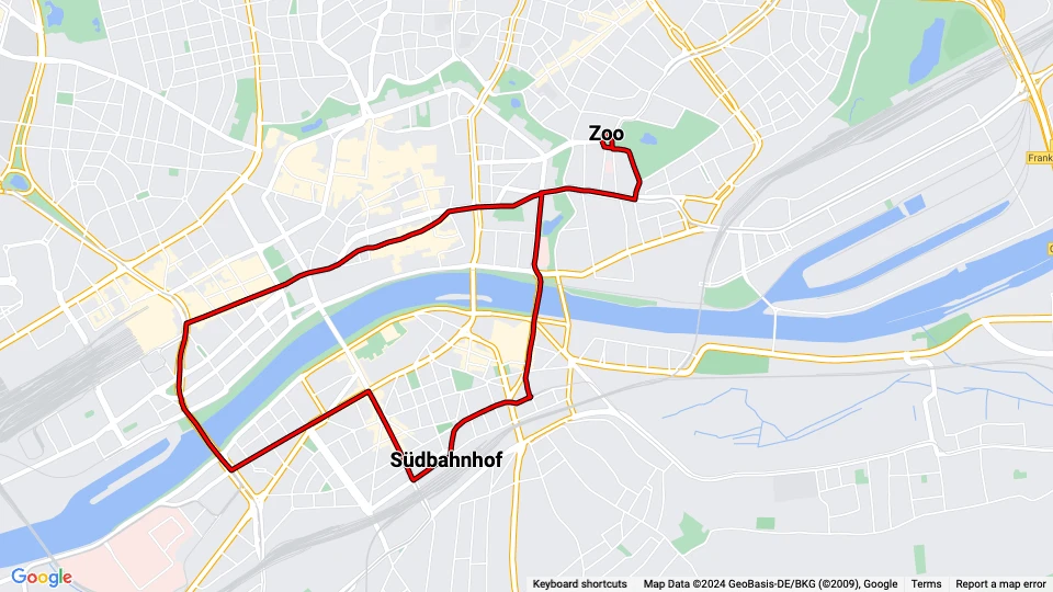 Frankfurt am Main Historischen Straßenbahnen: Zoo - Südbahnhof route map