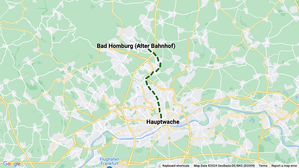 Frankfurt am Main regional line 25: Hauptwache - Bad Homburg (Alter Bahnhof) route map