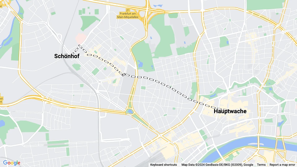 Frankfurt am Main tram line 3: Schönhof - Hauptwache route map