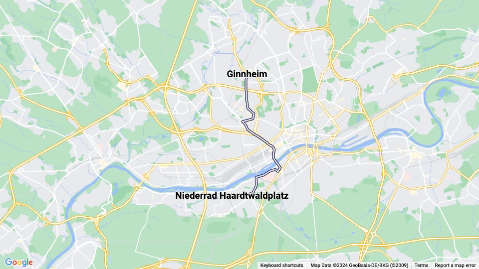 Frankfurt am Main tram line 8: Niederrad Haardtwaldplatz - Ginnheim route map
