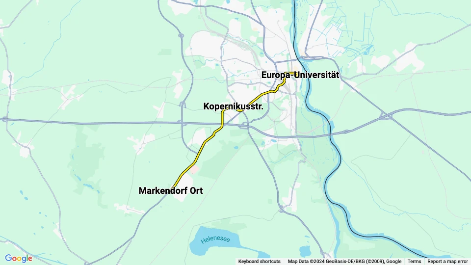 Frankfurt (Oder) extra line 3: Europa-Universität - Markendorf Ort route map
