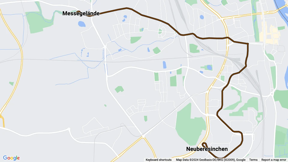 Frankfurt (Oder) extra line 5: Neuberesinchen - Messegelände route map