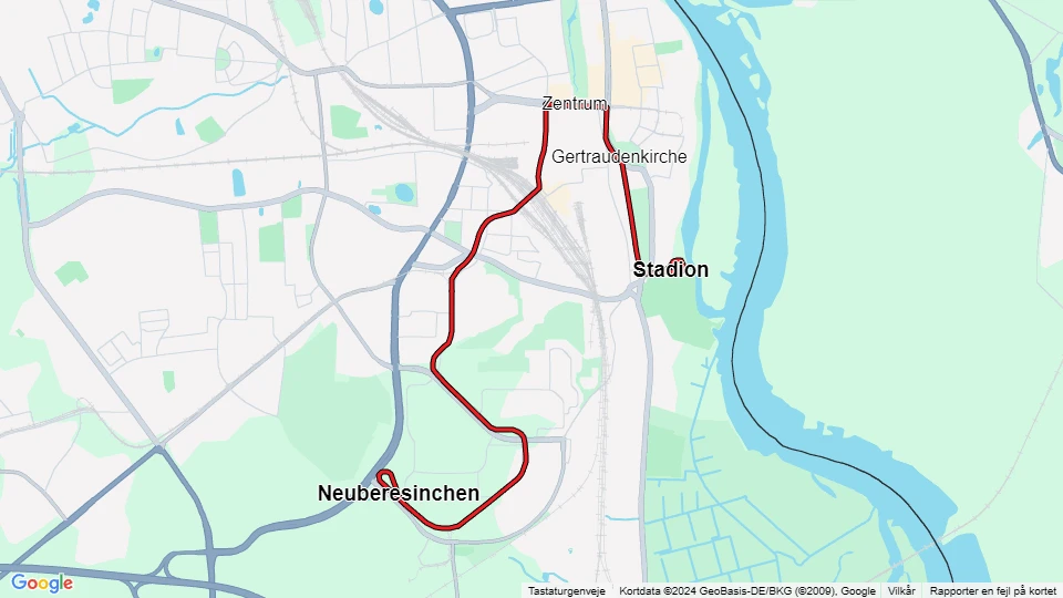 Frankfurt (Oder) tram line 1: Neuberesinchen - Stadion route map