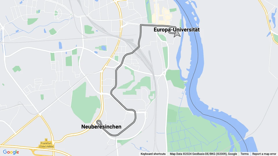 Frankfurt (Oder) tram line 6: Europa-Universität - Neuberesinchen route map