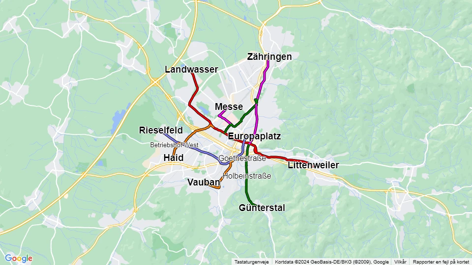 Freiburger Verkehr (VAG) route map