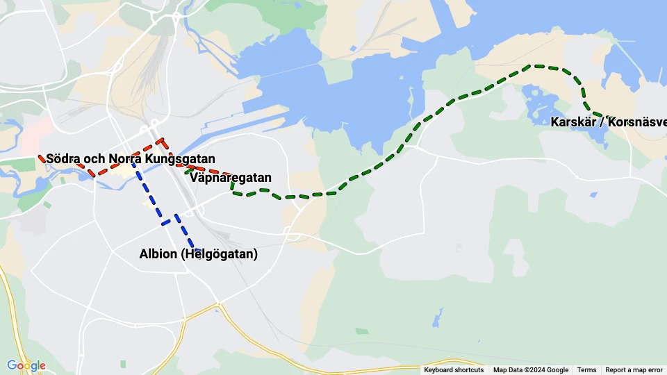Gävle Stads Spårvägar (GSS) route map