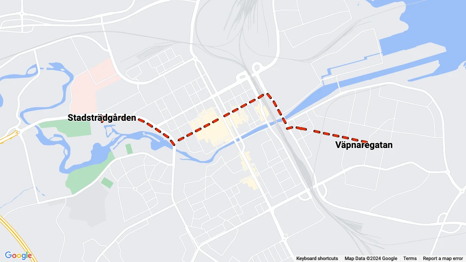 Gävle tram line Red: Väpnaregatan - Stadsträdgården route map
