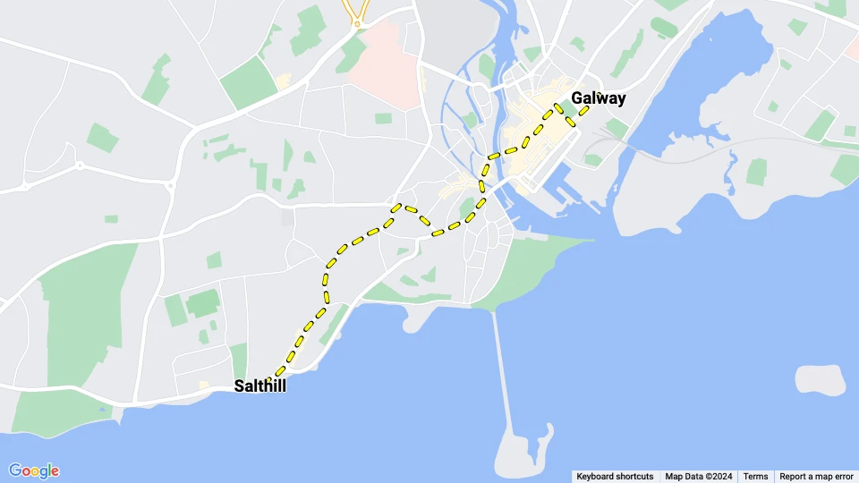 Galway horse tram line: Galway - Salthill route map